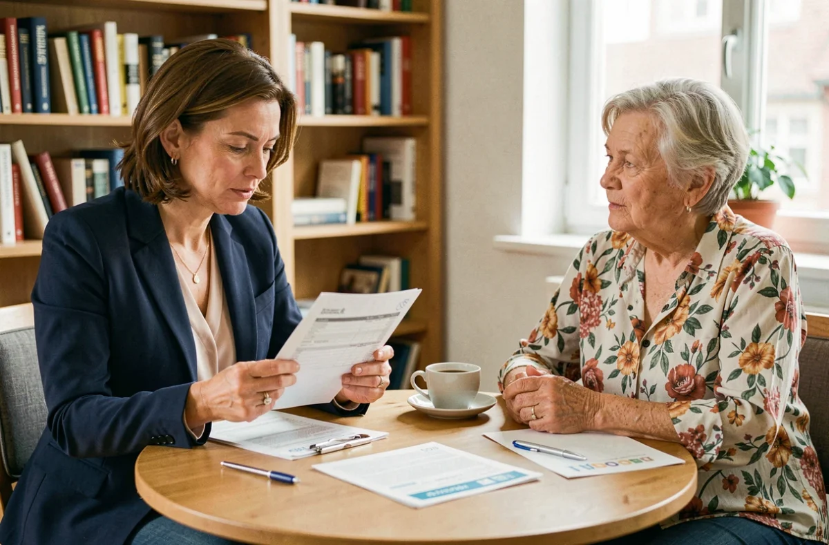 Réunion entre une cliente et une coordinatrice d'aide ménagère pour établir un budget mensuel à Strasbourg