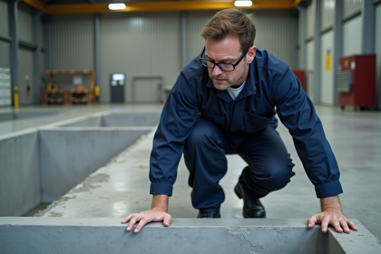 Ingénieur homme inspectant un beton ignifuge dans une usine