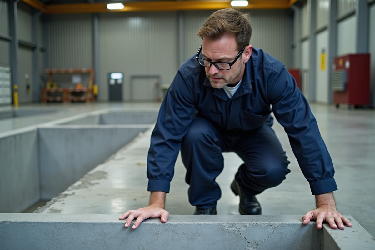 Ingénieur homme inspectant un beton ignifuge dans une usine
