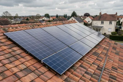 Panneaux solaires LG 400W installés sur un toit résidentiel en tuiles dans une maison française