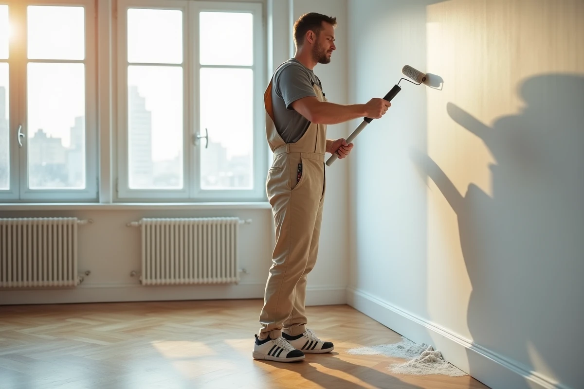 Peintre en train de peindre un mur dans un appartement moderne